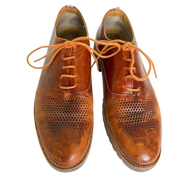 Brantano Men’s Brown Leather Oxford Dress Shoes Size 9 – Perforated Distressed - Picture 1 of 8